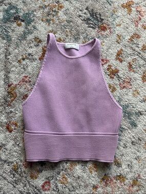 Babaton Lilac Ribbed High-Neck Cropped Tank